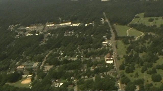 Sky 5 flies over as crews respond to 'hazmat situation' near American Tobacco Campus in Durham