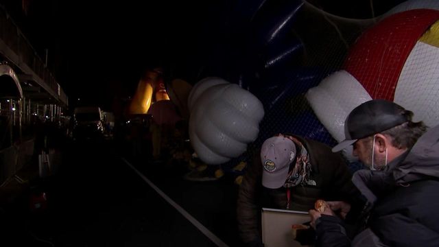 Crews prepare parade balloons ahead of Macy's Thanksgiving Day Parade 