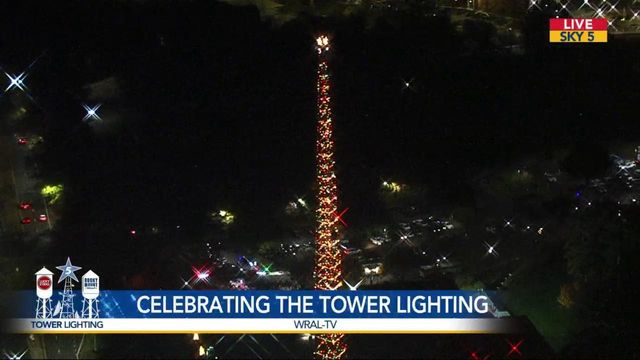 WRAL lights towers in Raleigh, Durham and Rocky Mount