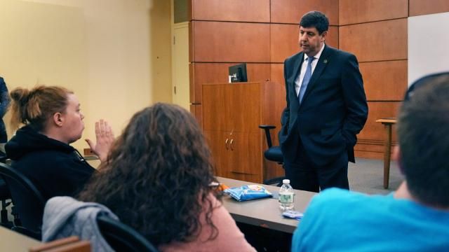 Steven Dettelbach, the Director of the Bureau of Alcohol, Tobacco and Firearms, talks with community members that were personally effected by the October 2023 mass shootings in Lewiston, Maine at Central Maine Community College, Thursday, Feb. 22, 2024, in Auburn, Maine. (AP Photo/Charles Krupa) Steven Dettelbach, the Director of the Bureau of Alcohol, Tobacco and Firearms, talks with community members that were personally effected by the October 2023 mass shootings in Lewiston, Maine at Central Maine Community College, Thursday, Feb. 22, 2024, in Auburn, Maine. (AP Photo/Charles Krupa)