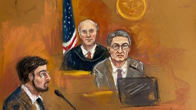 In this courtroom sketch, Judge Kevin Castell, center, presides over the courtroom as former Honduras President Juan Orlando Hernández, right, testifies on Wednesday, March 6, 2024, in New York. Prosecutor Kyle Wirshba is at left. Hernández has been on trial since February in a federal courthouse in Manhattan, accused of taking bribes to protect drug traffickers, even as he portrayed himself publicly as an ally in the U.S. drug war. (Candace E. Eaton via AP) In this courtroom sketch, Judge Kevin Castell, center, presides over the courtroom as former Honduras President Juan Orlando Hernández, right, testifies on Wednesday, March 6, 2024, in New York. Prosecutor Kyle Wirshba is at left. Hernández has been on trial since February in a federal courthouse in Manhattan, accused of taking bribes to protect drug traffickers, even as he portrayed himself publicly as an ally in the U.S. drug war. (Candace E. Eaton via AP)