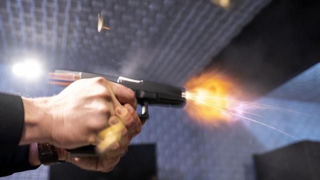 A semi-automatic pistol with a conversion device installed making it fully automatic is fired as four empty shell casings fly out of the weapon, at the Bureau of Alcohol, Tobacco, Firearms, and Explosives (ATF), National Services Center, Thursday, March 2, 2023, in Martinsburg, W.Va. Machine guns have been illegal in the U.S. for decades, but in recent years the country has seen a new surge of weapons capable of automatic fire. Small pieces of plastic or metal used to convert legal guns into homemade machine guns are helping to fuel gun violence. (AP Photo/Alex Brandon) A semi-automatic pistol with a conversion device installed making it fully automatic is fired as four empty shell casings fly out of the weapon, at the Bureau of Alcohol, Tobacco, Firearms, and Explosives (ATF), National Services Center, Thursday, March 2, 2023, in Martinsburg, W.Va. Machine guns have been illegal in the U.S. for decades, but in recent years the country has seen a new surge of weapons capable of automatic fire. Small pieces of plastic or metal used to convert legal guns into homemade machine guns are helping to fuel gun violence. (AP Photo/Alex Brandon)