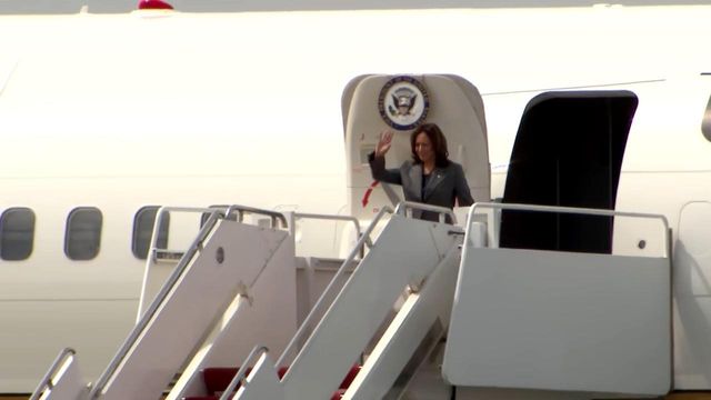 Vice President Kamala Harris lands at Raleigh-Durham International Airport