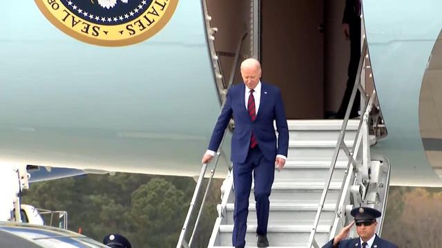 President Joe Biden lands at RDU for Raleigh visit