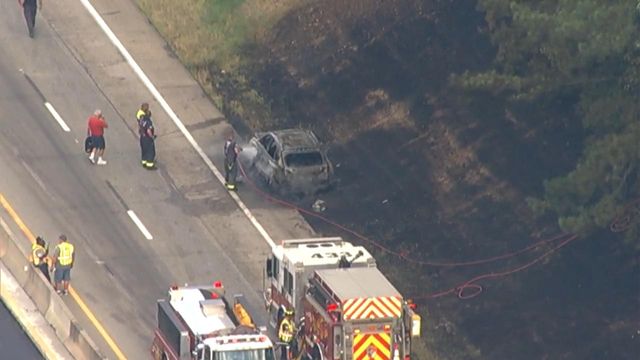 Sky 5: Traffic stalls after car catches fire on I-40