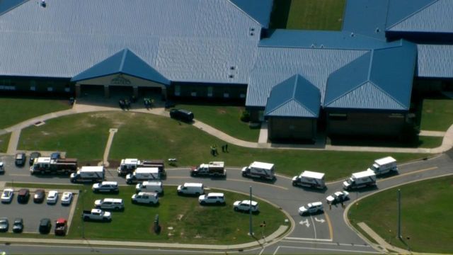 Sky 5 flies over Smithfield-Selma High School