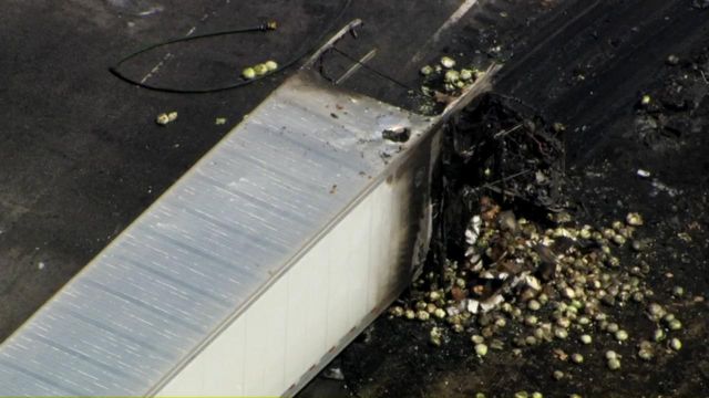Produce spills on I-95, tractor-trailer scorched in Cumberland County
