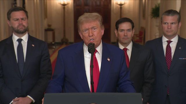 President Donald Trump addresses the nation after he says US bombed three Iranian nuclear facilities