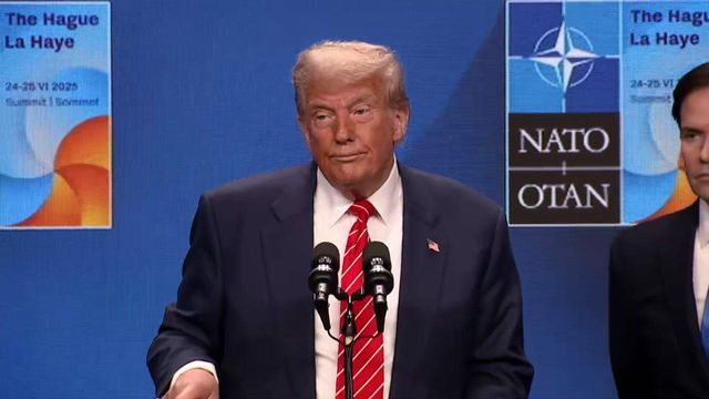 President Donald Trump speaks at NATO conference