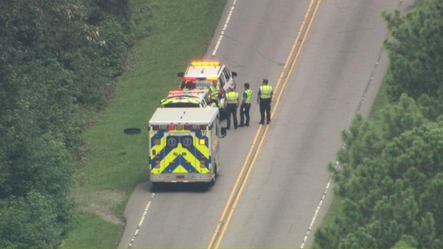 Sky 5 flies over car crash on Creedmoor Road near Norwood Road in Raleigh