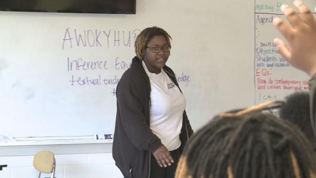 Ny'Asia Dickens-Jones teaching West Edgecombe Middle School