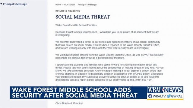 Wake Forest Middle School adds security after social media threat
