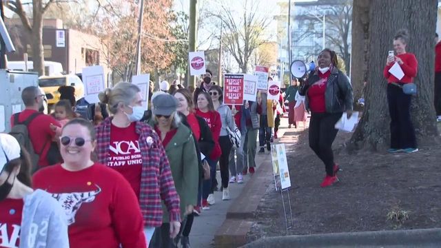Durham Association of Educators holds teacher walk-in Friday morning