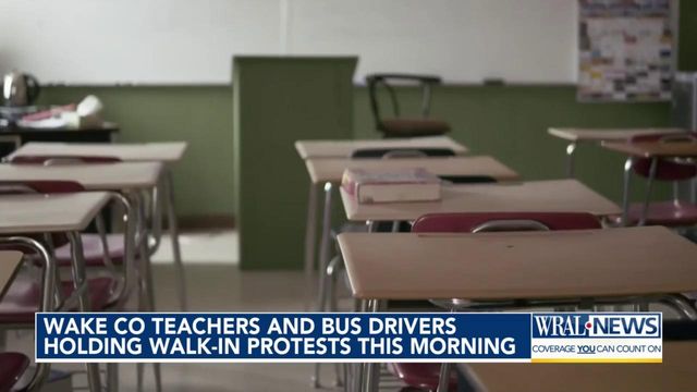 Wake County teachers, bus drivers holding walk-in protests Tuesday morning