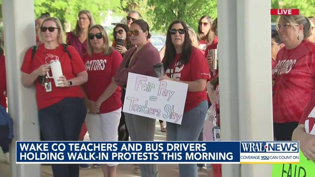 Wake County teachers, bus drivers hold walk-in protests Tuesday morning