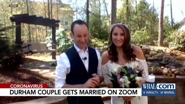 Couple holds Zoom wedding in Durham backyard