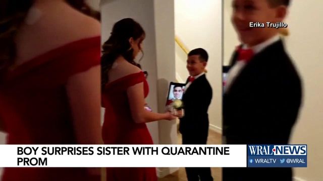 Boy surprises sister with quarantine prom