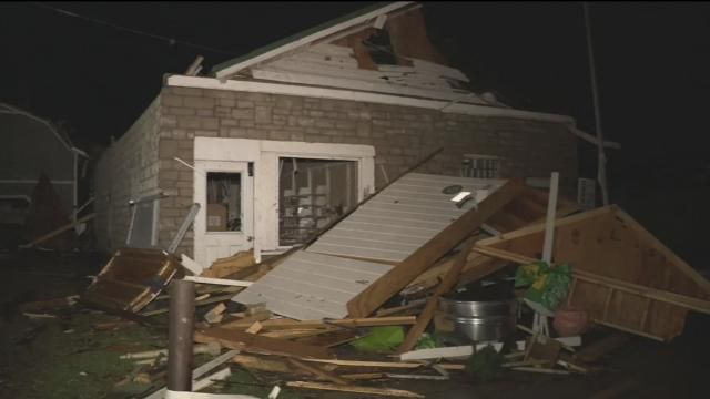 In this image taken from video provided by WSYX, damage from a severe weather system is seen in Lakeview, Ohio, late Thursday, March 14, 2024. (WSYX via AP) In this image taken from video provided by WSYX, damage from a severe weather system is seen in Lakeview, Ohio, late Thursday, March 14, 2024. (WSYX via AP)