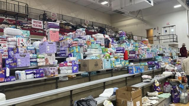 Diapers are stacked inside the gym at Indian Lake High on Saturday, March 16, 2024, in Indian Lake, Logan County, Ohio. The high school has become a donation center after a tornado swept through the Indian Lake area Thursday. in Indian Lake, in Logan County, Ohio. The Indian Lake area in Ohio’s Logan County was one of the hardest hit (AP Photo/Patrick Orsagos) Diapers are stacked inside the gym at Indian Lake High on Saturday, March 16, 2024, in Indian Lake, Logan County, Ohio. The high school has become a donation center after a tornado swept through the Indian Lake area Thursday. in Indian Lake, in Logan County, Ohio. The Indian Lake area in Ohio’s Logan County was one of the hardest hit (AP Photo/Patrick Orsagos)
