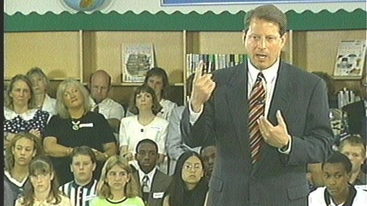 Vice President Al Gore addresses town meeting in Apex.