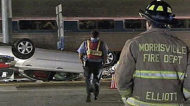 Train Smashes Empty Car in Morrisville