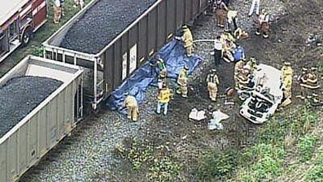 Sky 5 coverage of car-train wreck