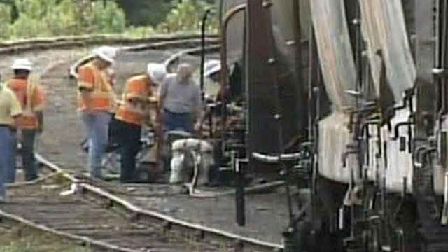 Derailed train car spills lye
