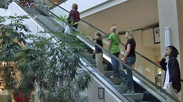 Worker catches girl falling from mall escalator