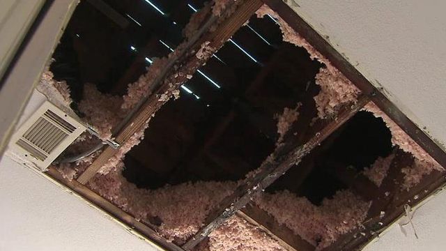 Heavy rain causes ceiling collapse at tornado-damaged home