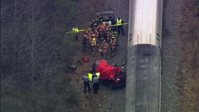 Sky 5: Train hits car at Cary rail crossing
