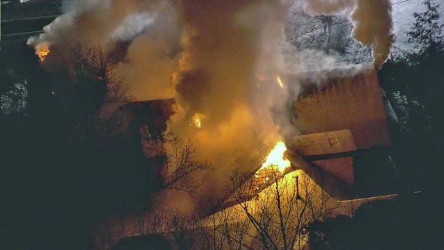 RAW: Sky 5 flies over Raleigh house fire