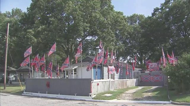 Confederate battle flag covers Rocky Mount home