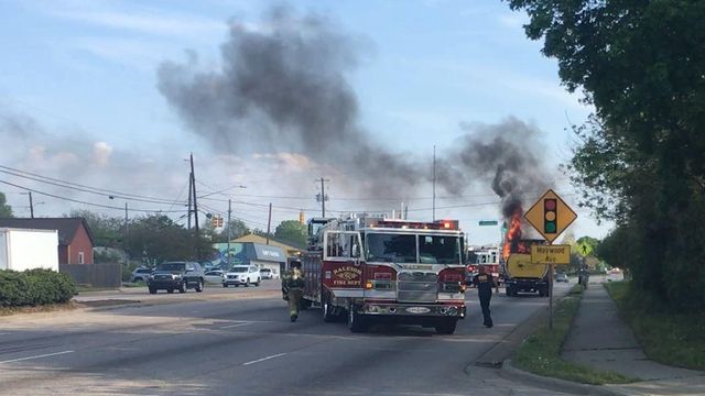 Driver burned when truck catches fire at Raleigh gas station