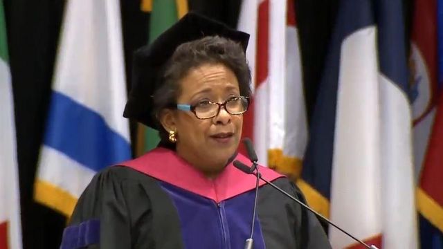 Durham native Loretta Lynch speaks at Duke Law graduation