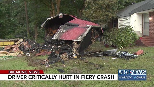 Driver crashes into cars, shed in Fayetteville; man in critical condition