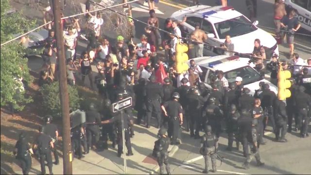 RAW: Police, protesters meet on Durham street
