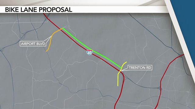 Proposed bike lanes would run along I-40 in Raleigh