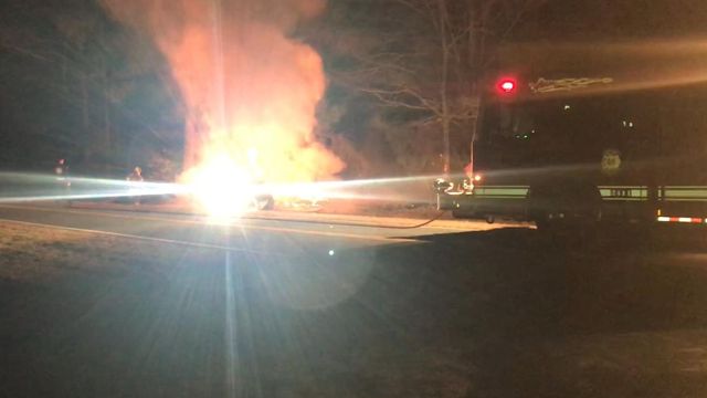 RAW: Pickup truck crashes, catches fire outside Fayetteville; 1 dead