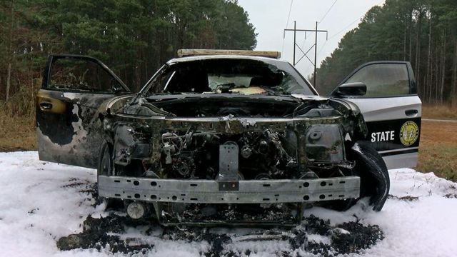 NC Highway Patrol car bursts into flames