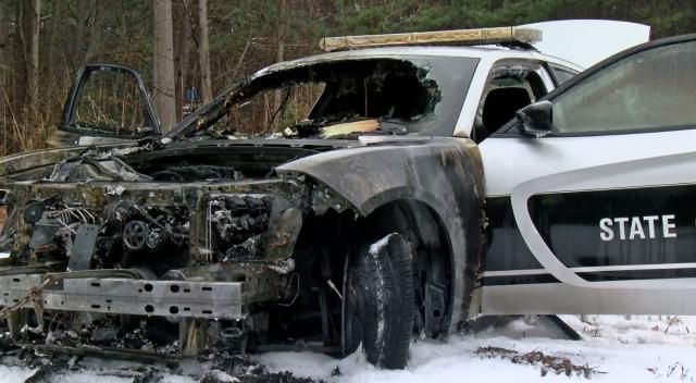 NC Highway Patrol car bursts into flames