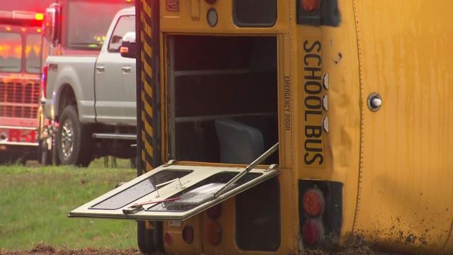 School bus overturns in Wake County near Buffalo Road