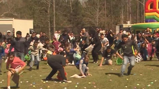 Helicopter drops 15,000 Easter eggs on Raleigh field 