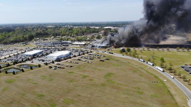 Drone footage: Industrial fire causes heavy smoke in Goldsboro