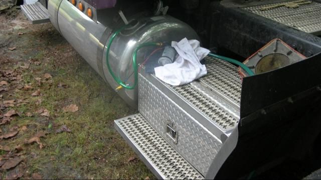 Officials on Saturday discovered 120 gallons of liquid methamphetamine stored in a fuel tank in a semi-truck in Cumberland County.