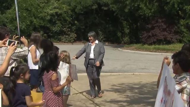 Moore spends first day on the job at elementary school
