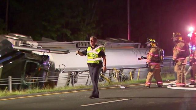 Tanker truck crashes on U.S. 1 in Wake County