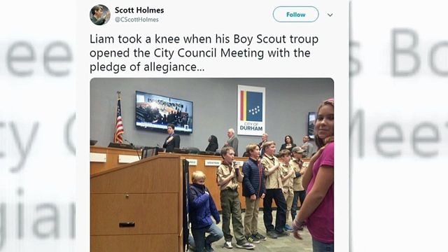 Not just athletes: Boy Scout kneels during pledge at Durham council meeting