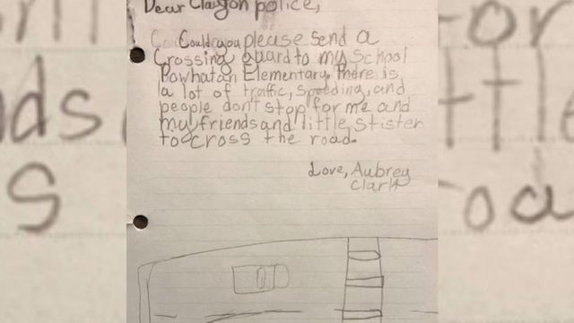 Third grader writes letter to police to ask for safer crosswalks near school