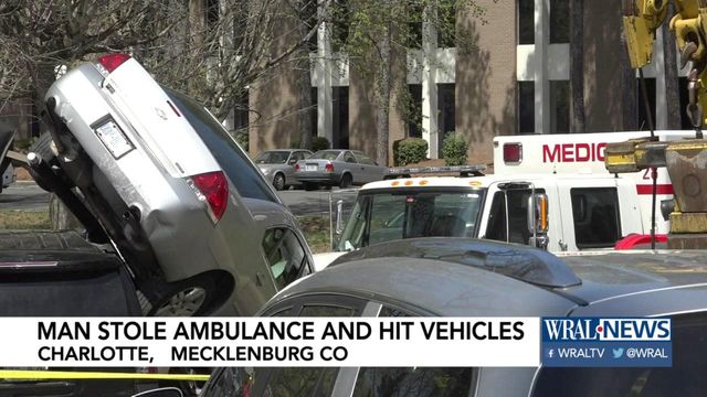 Driver steals ambulance, rams into vehicles in Charlotte