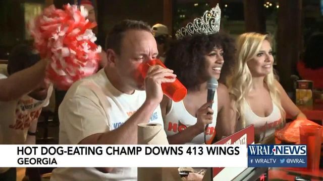 Eating champion Joey Chestnut eats 413 chicken wings to win contest